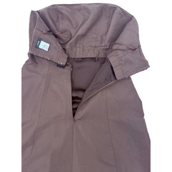 VTG 90s J.Crew Brown Silk Strapless Midi Dress | Elegant Tulle Lined A-Line Gown - Picture 14 of 16